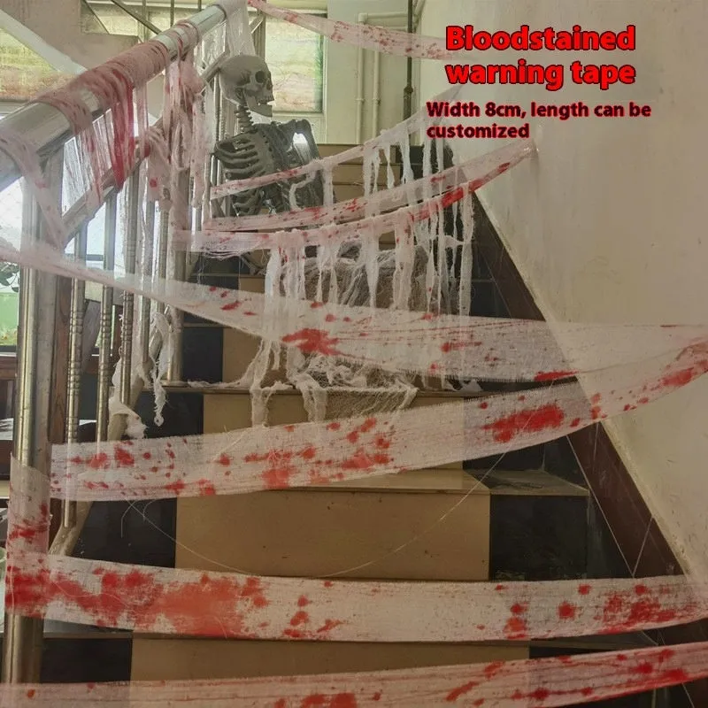 Halloween horror dyed gauze bandage polyester fabric showing white and red colour options with 8cm width