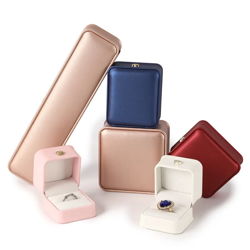 PU leather jewellery storage box in seven colours with ring, pendant, bracelet and necklace compartments