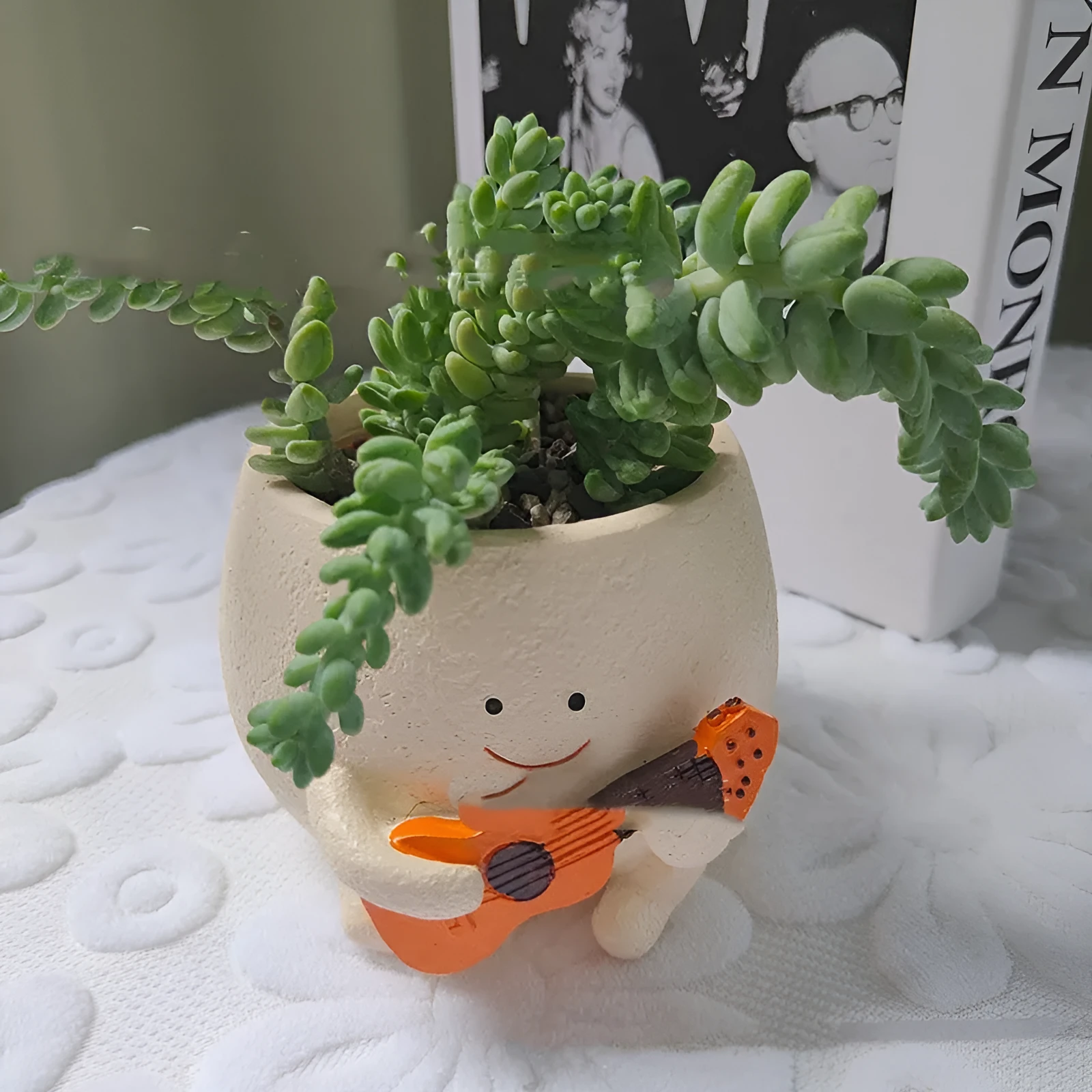 Ukulele-shaped resin succulent flower pot in office study decoration with grass hat style