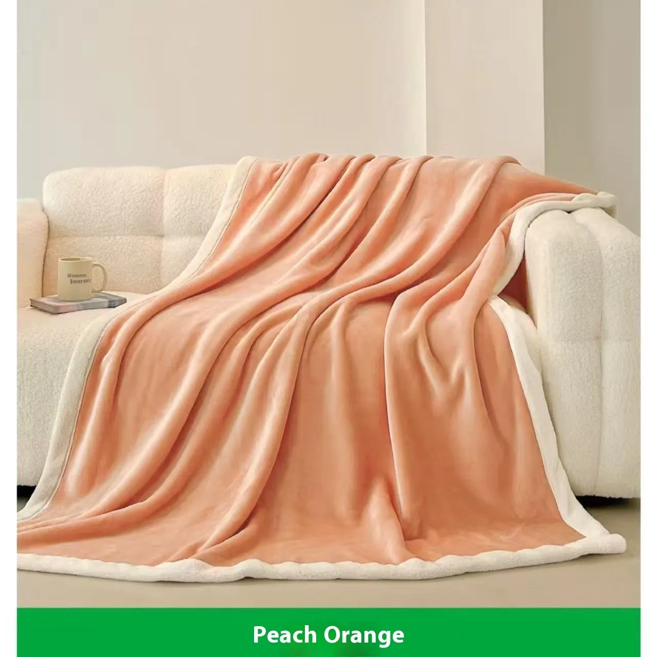 Soft flannel blanket in solid colour light luxury style, available in pink, green, peach orange, or lilac purple