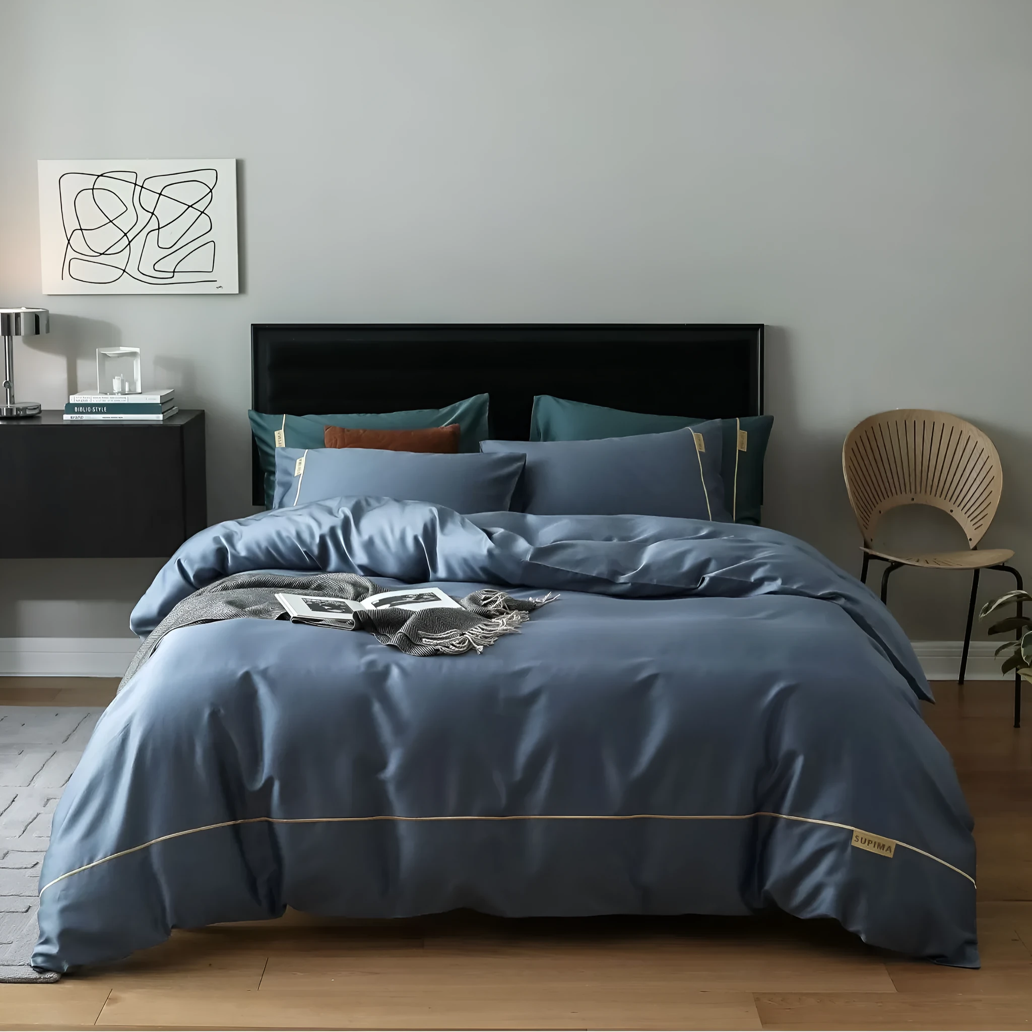 Pure cotton embroidered four-piece bed sheet set in champagne with quilt cover and pillowcases