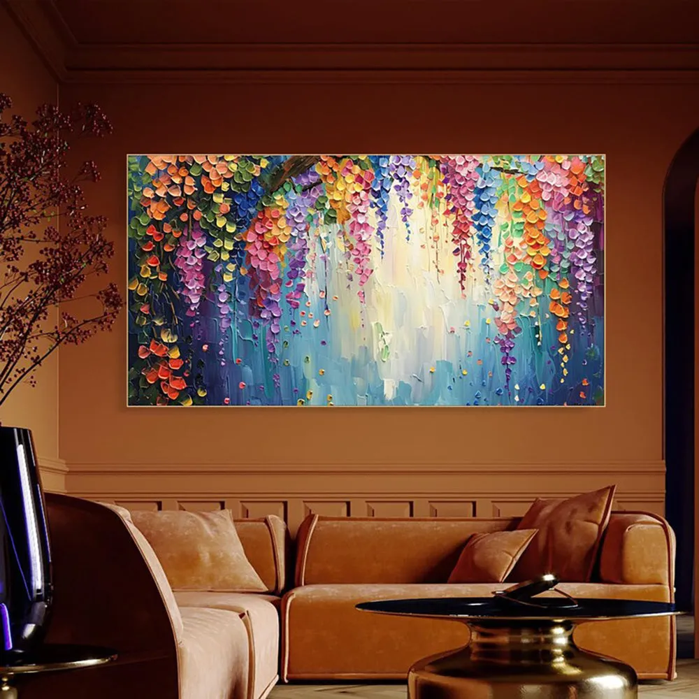 Handmade oil painting canvas wall art with thick 3D texture abstract flowers modern decor