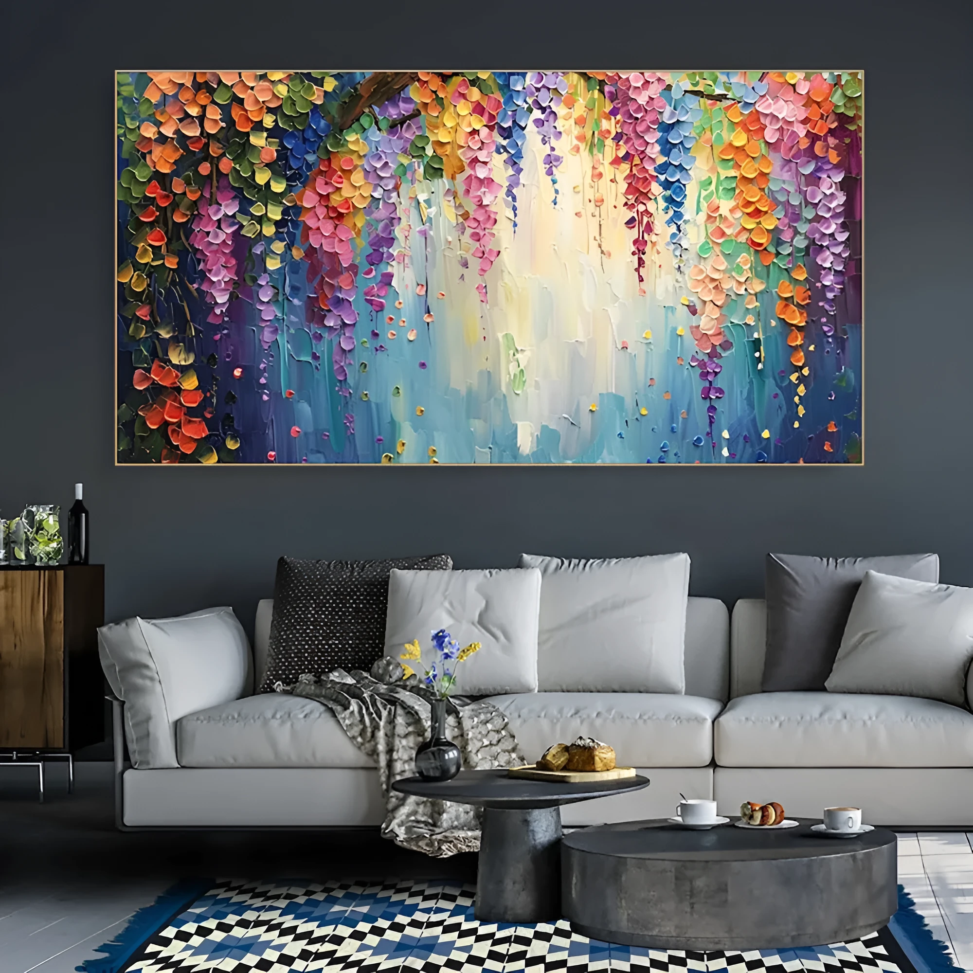 Handmade oil painting canvas wall art with thick 3D texture abstract flowers modern decor