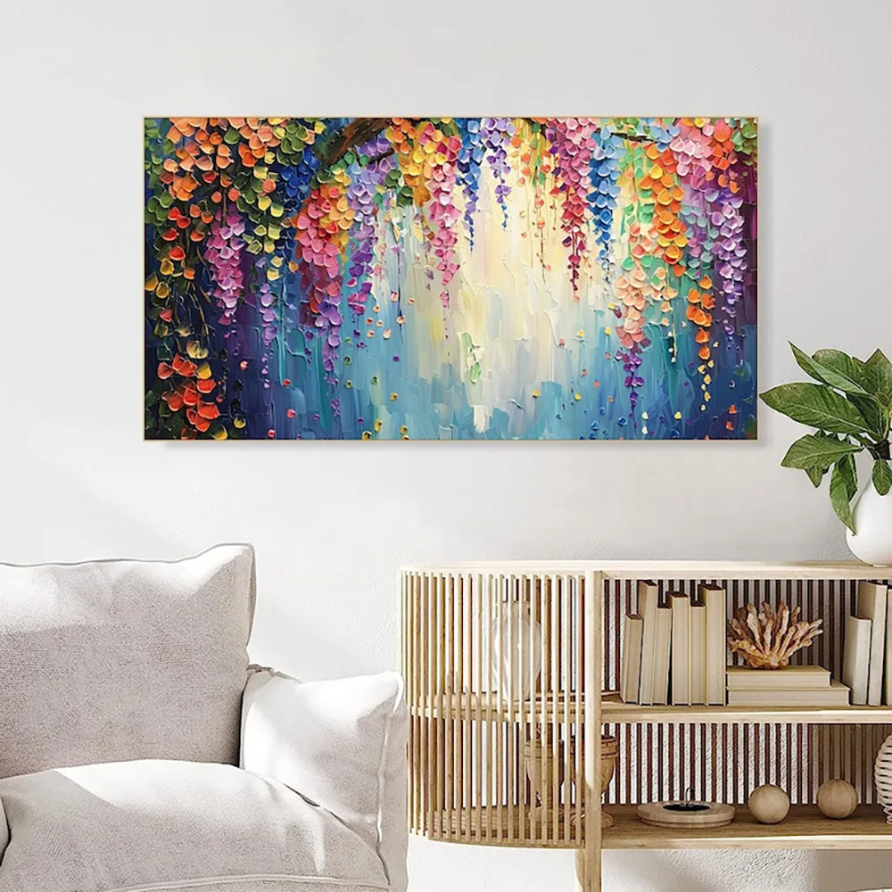 Handmade oil painting canvas wall art with thick 3D texture abstract flowers modern decor