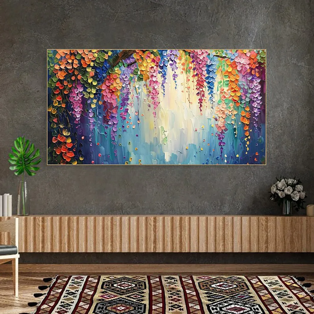 Handmade oil painting canvas wall art with thick 3D texture abstract flowers modern decor