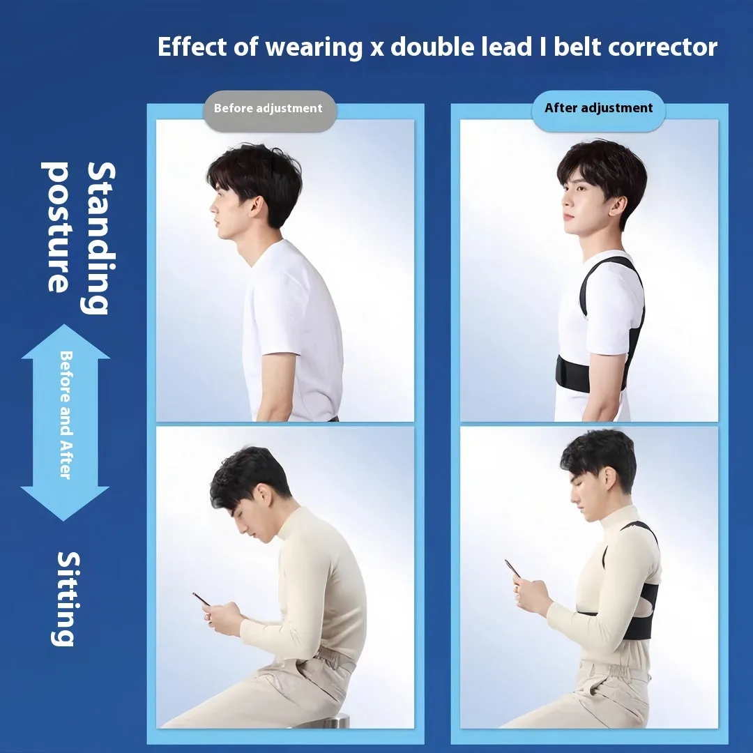 Men's hunchback corrector belt in beige or black with one-pull lift adjustment and hollow O design for spine support
