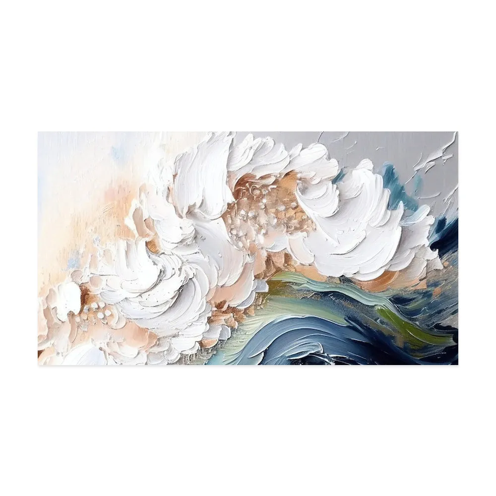 Modern abstract handmade oil painting heavy texture white waves unframed large canvas wall art