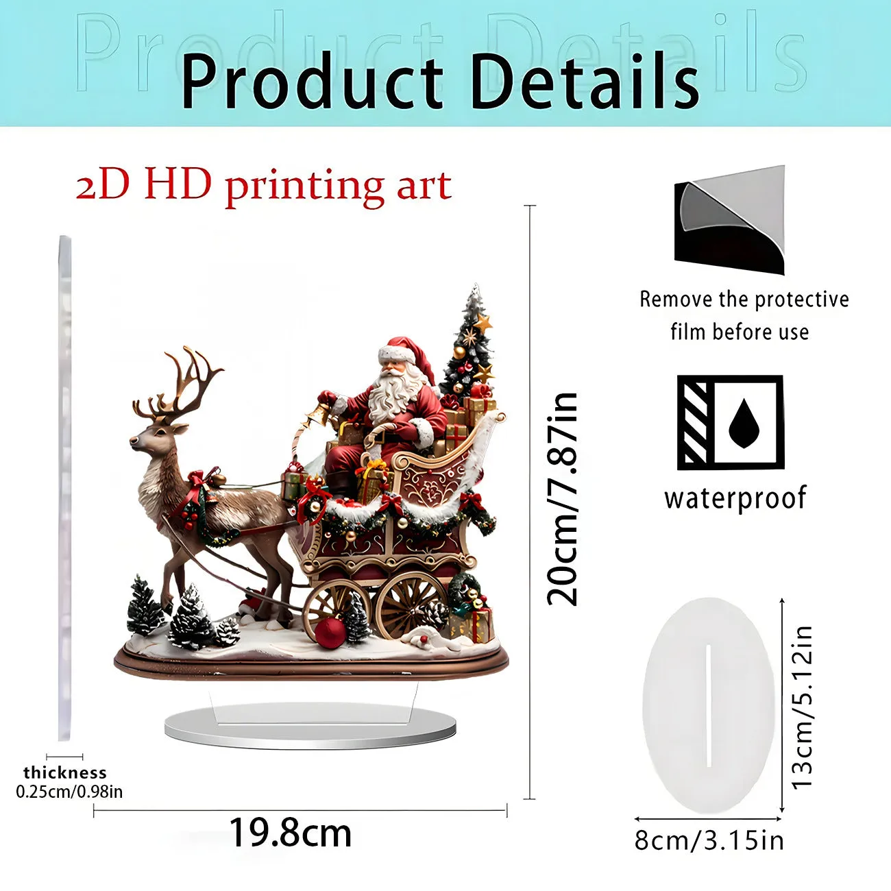 Acrylic flat standing ornament with European-style printed design for holiday decor