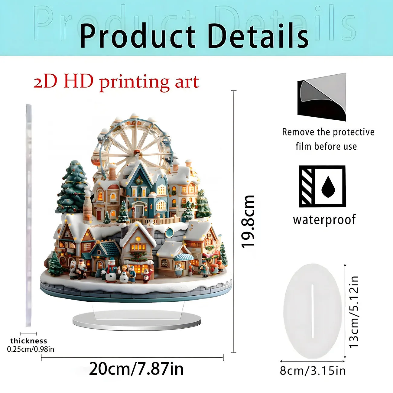Acrylic flat standing ornament with European-style printed design for holiday decor