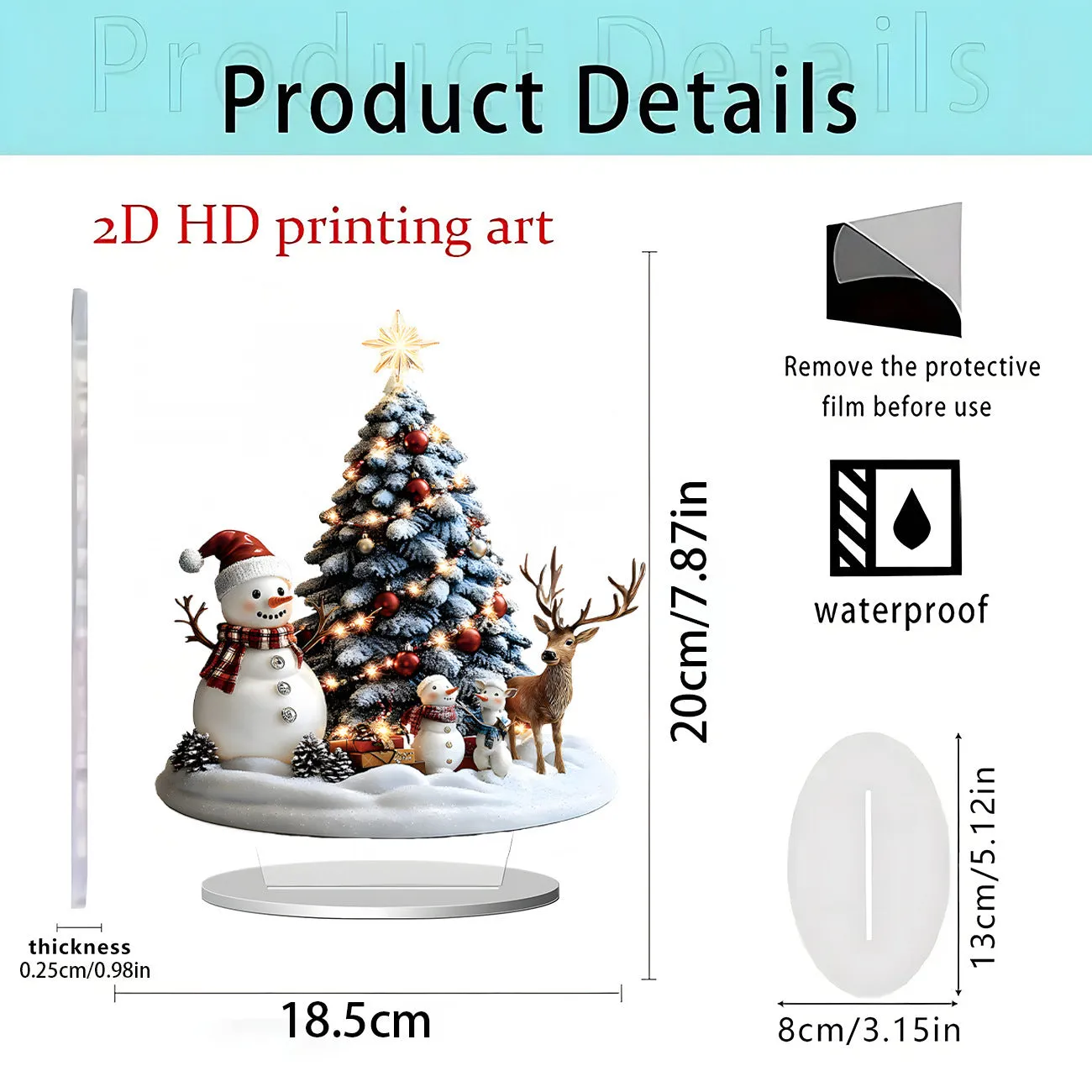 Acrylic flat standing ornament with European-style printed design for holiday decor