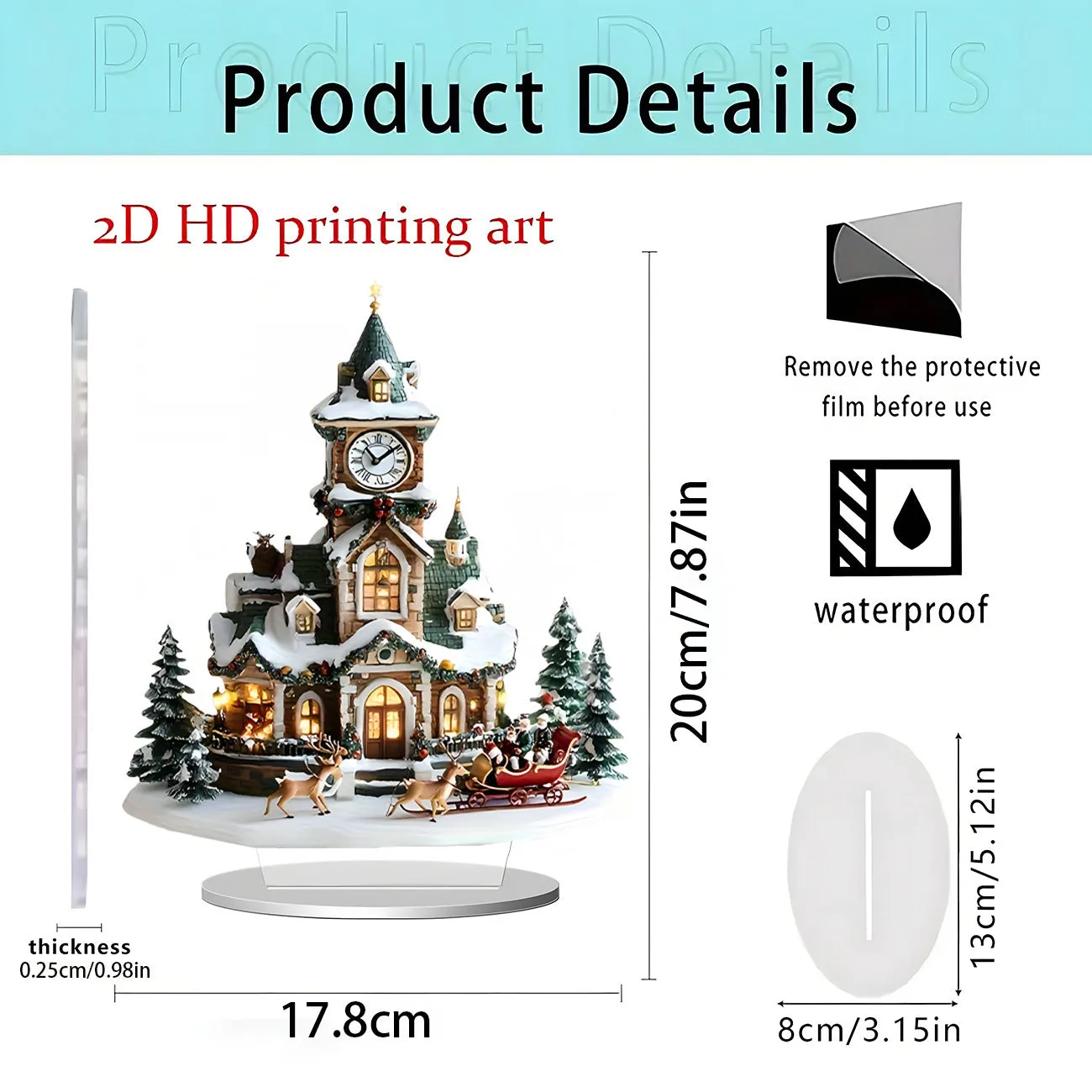 Acrylic flat standing ornament with European-style printed design for holiday decor