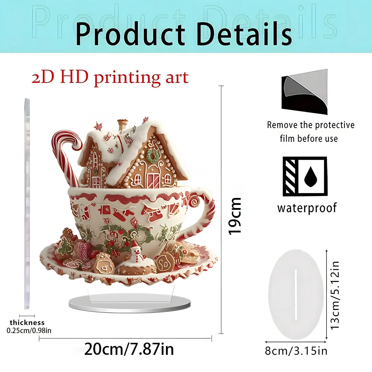 Acrylic flat standing ornament with European-style printed design for holiday decor