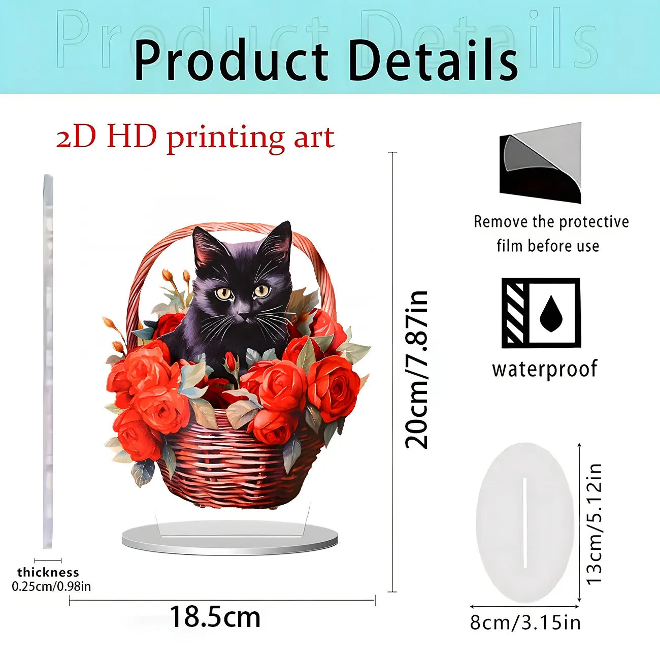 Acrylic flat standing ornament with European-style printed design for holiday decor