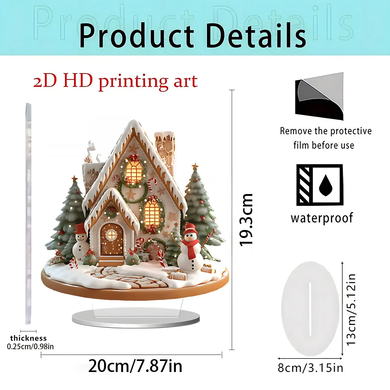 Acrylic flat standing ornament with European-style printed design for holiday decor