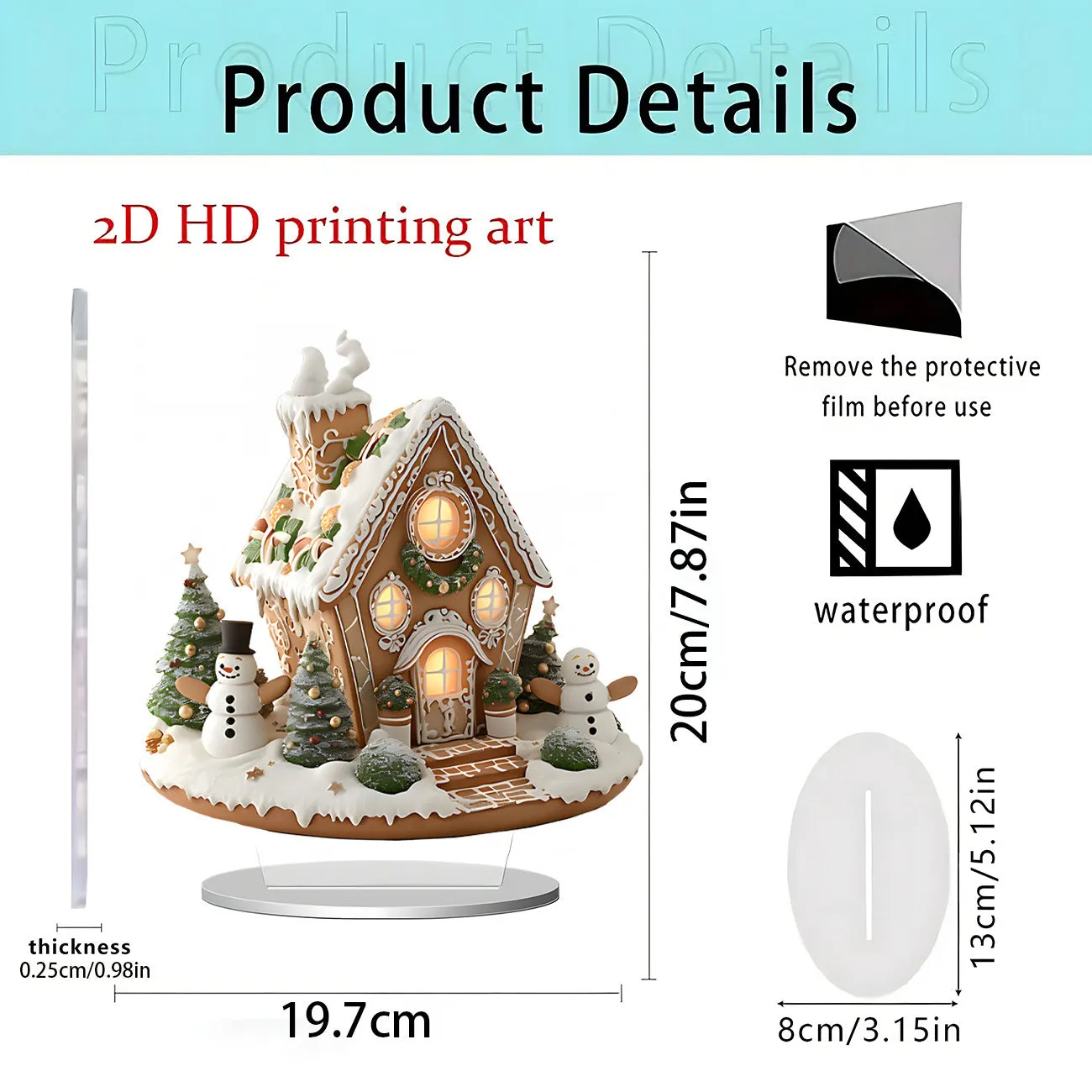 Acrylic flat standing ornament with European-style printed design for holiday decor