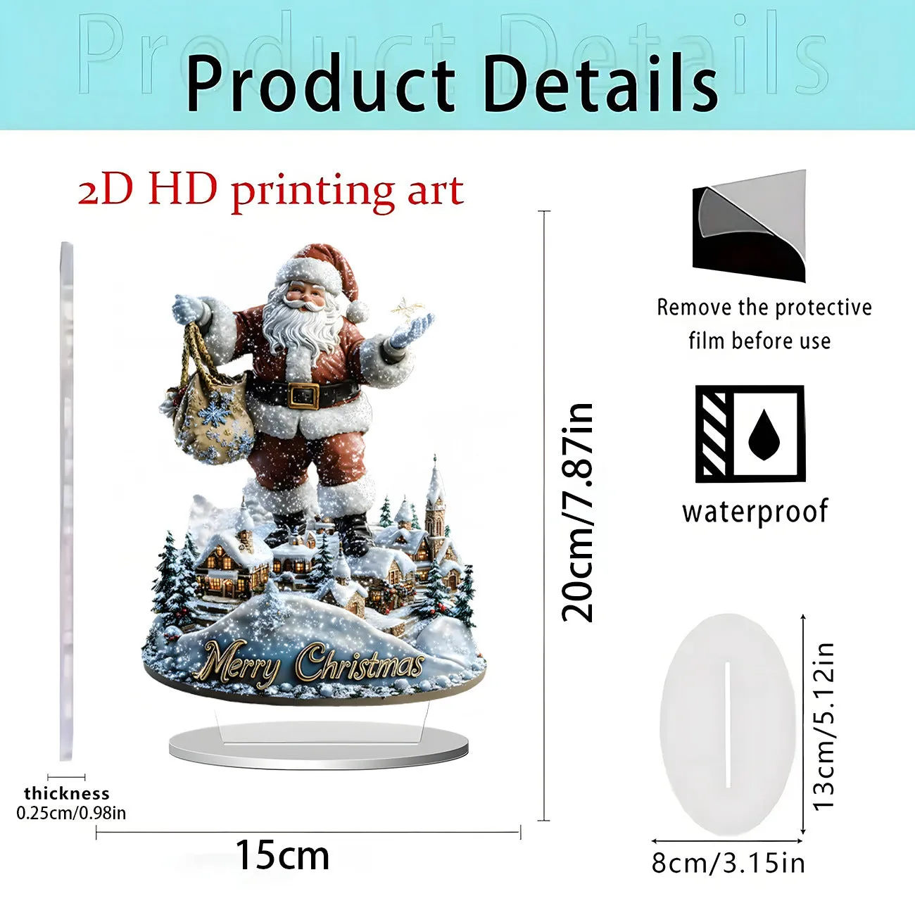 Acrylic flat standing ornament with European-style printed design for holiday decor
