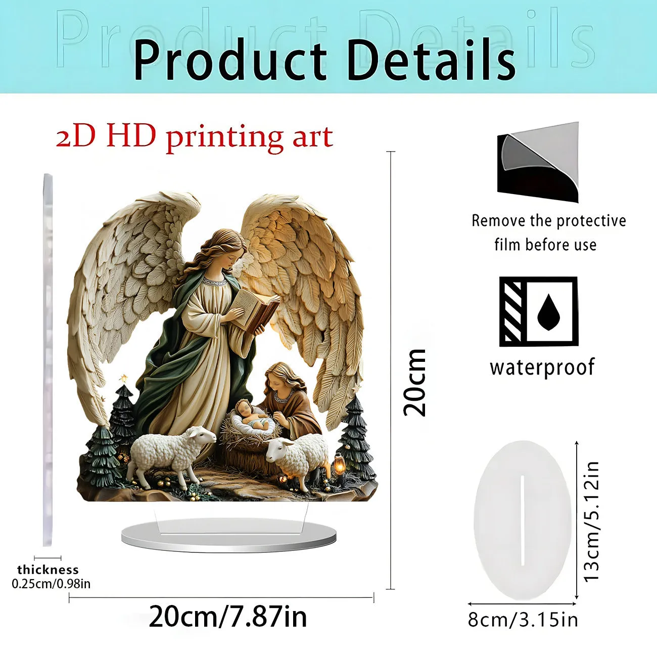 Acrylic flat standing ornament with European-style printed design for holiday decor