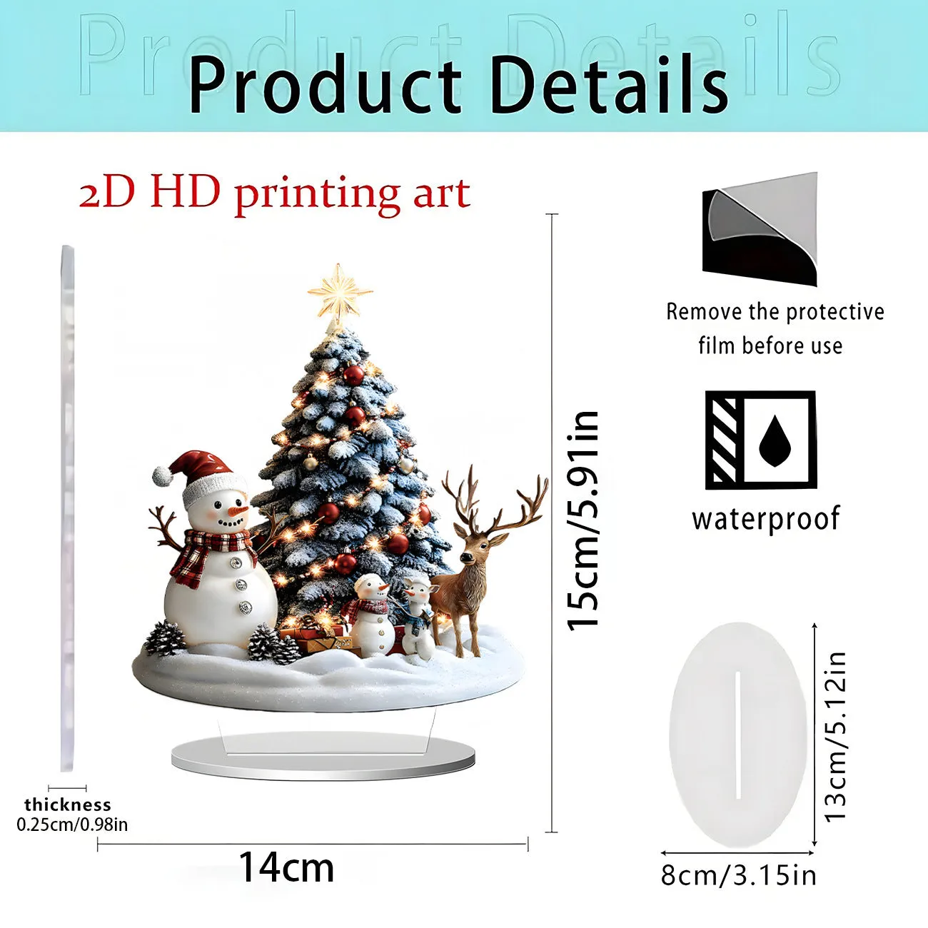 Acrylic flat standing ornament with European-style printed design for holiday decor