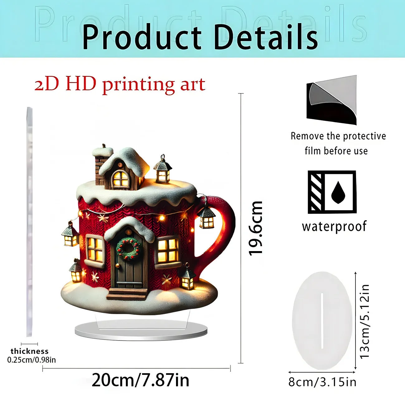 Acrylic flat standing ornament with European-style printed design for holiday decor