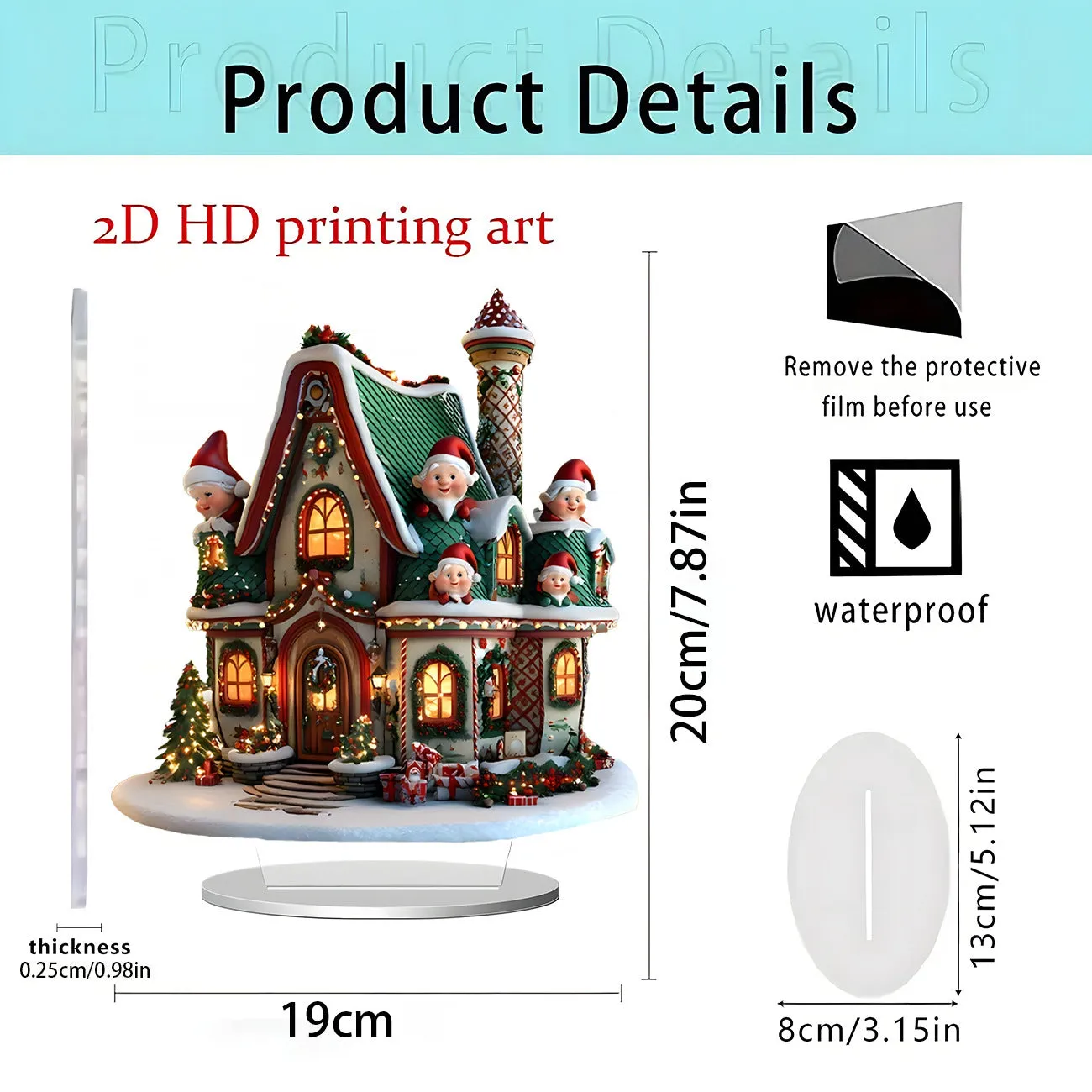 Acrylic flat standing ornament with European-style printed design for holiday decor