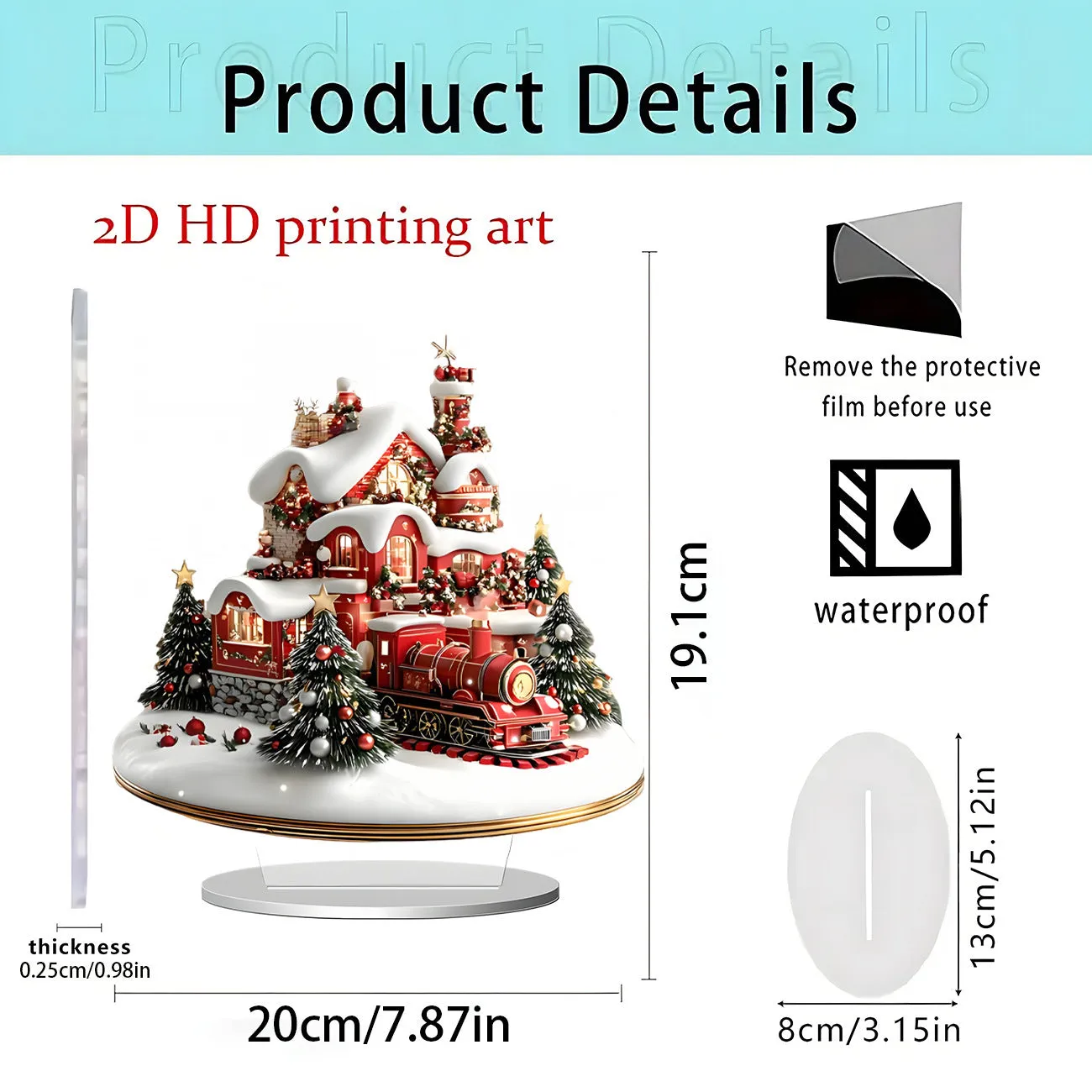 Acrylic flat standing ornament with European-style printed design for holiday decor