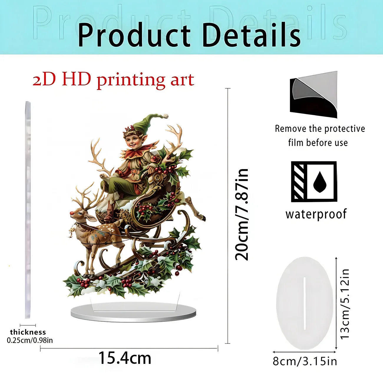 Acrylic flat standing ornament with European-style printed design for holiday decor