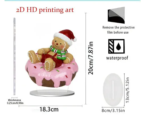 Acrylic flat standing ornament with European-style printed design for holiday decor