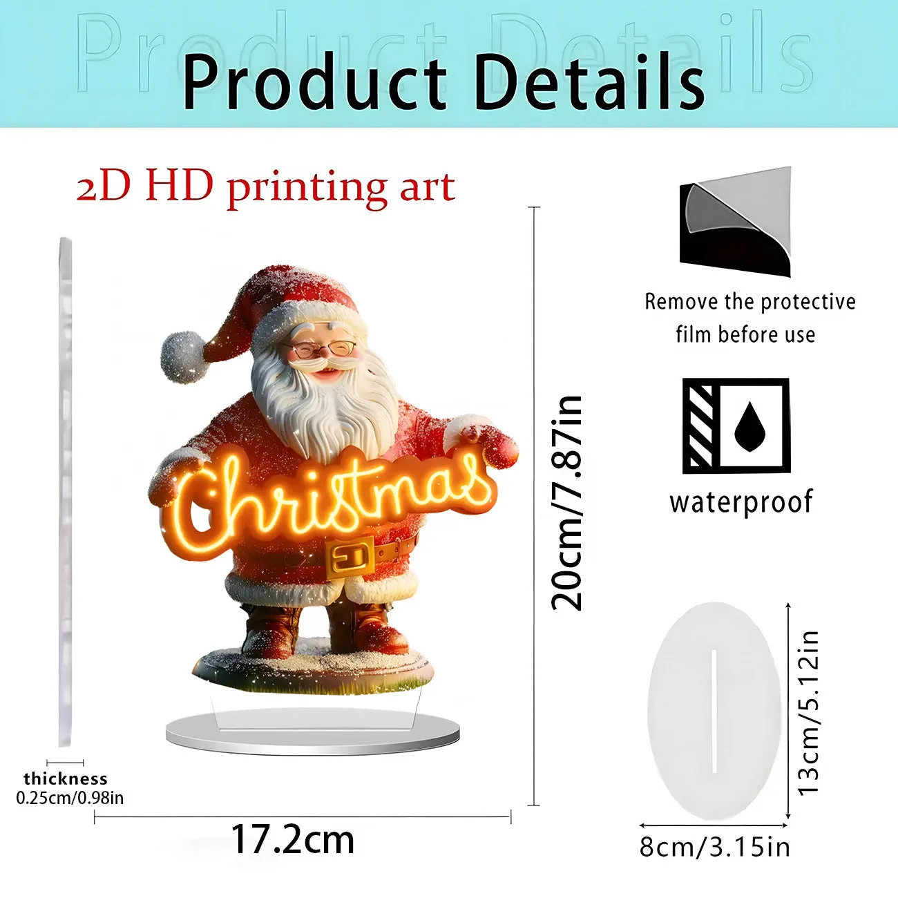 Acrylic flat standing ornament with European-style printed design for holiday decor