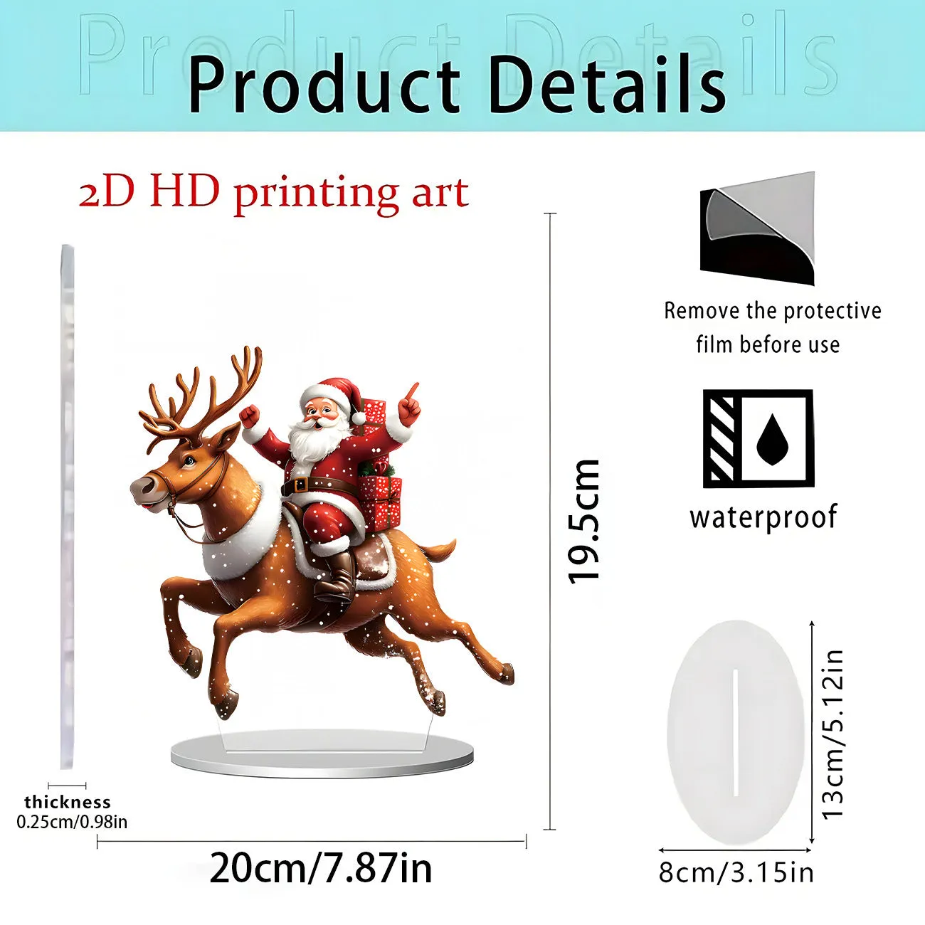 Acrylic flat standing ornament with European-style printed design for holiday decor
