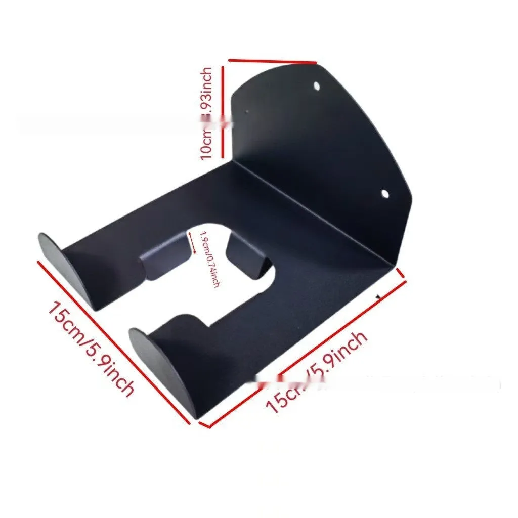 Wall-mounted iron shovel and racket hanger in black (Hanger A style) on a plain wall