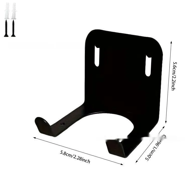 Wall-mounted iron shovel and racket hanger in black (Hanger A style) on a plain wall