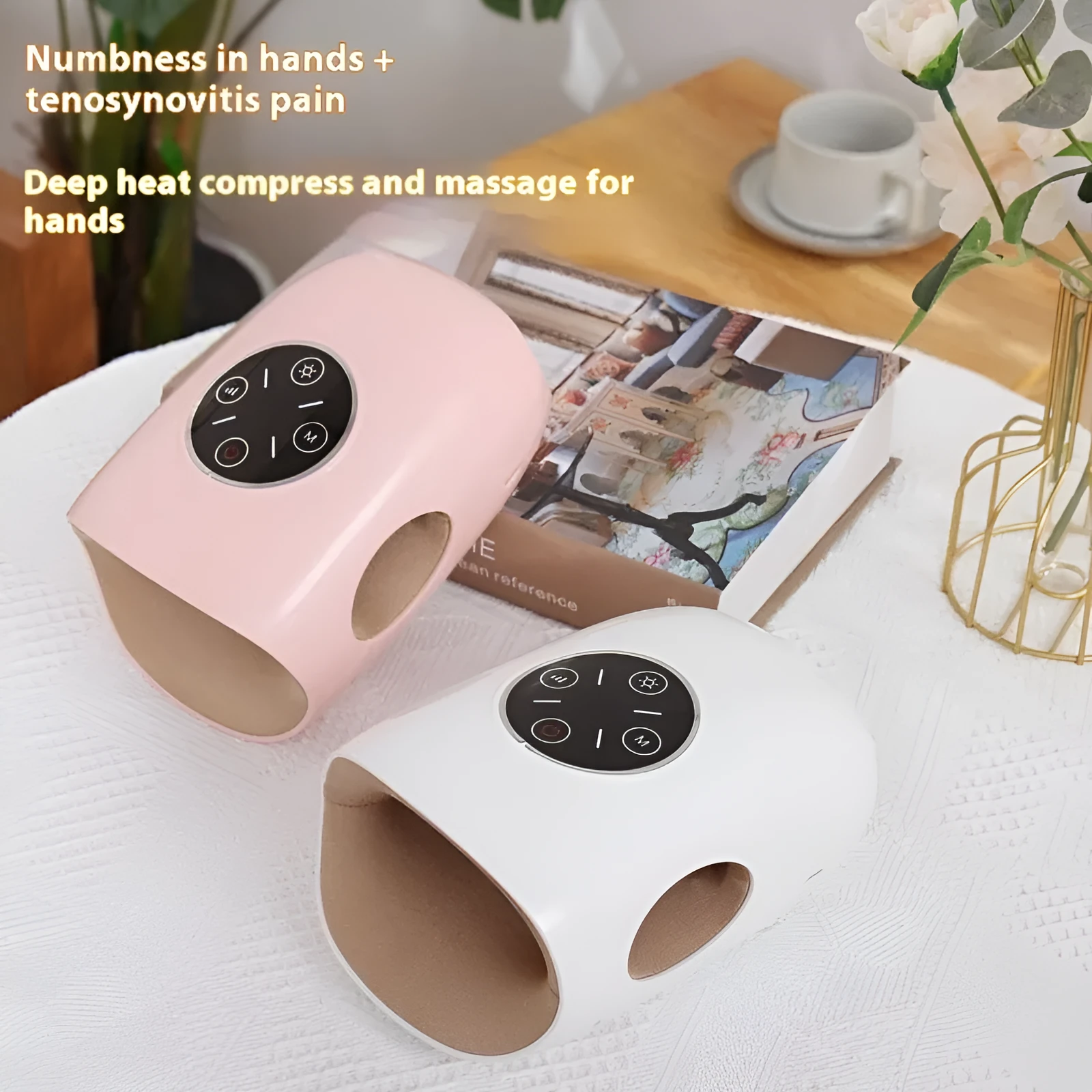 Electric hand massage instrument with airbag finger massager in white and pink