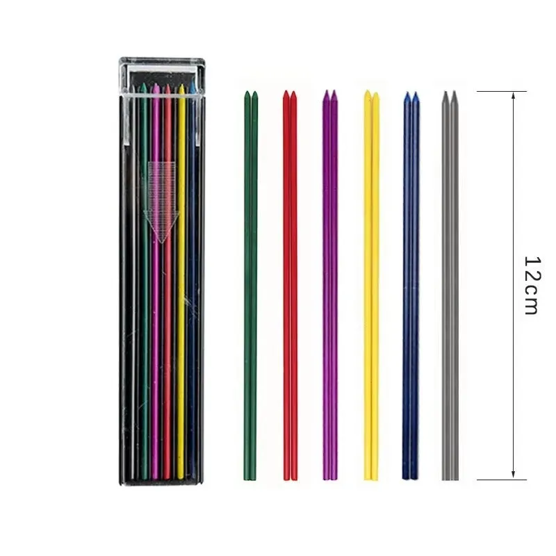 Box of 12 rainbow colour mechanical pencil refills for drawing and writing