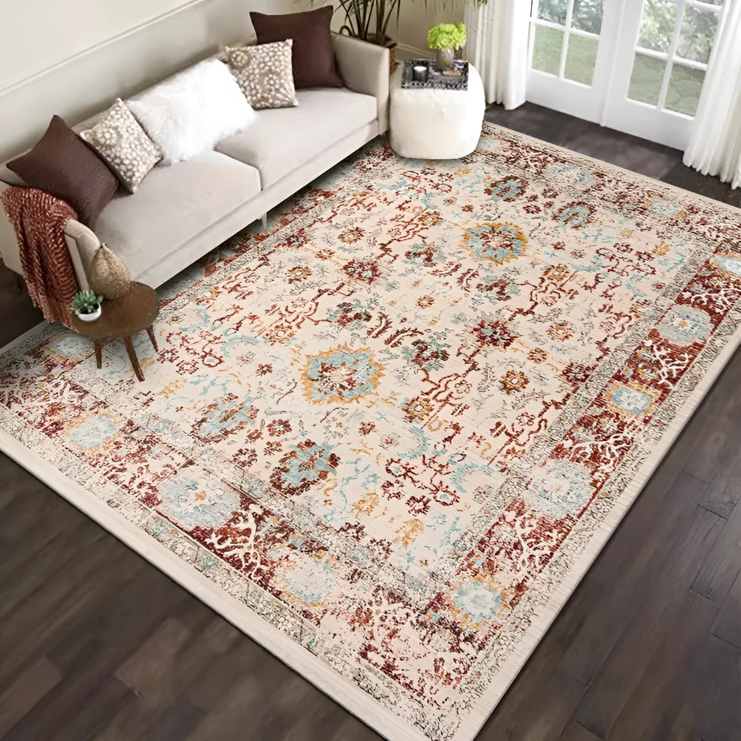 American washed polyester square carpet in Bohemian 63 pattern for living room floor