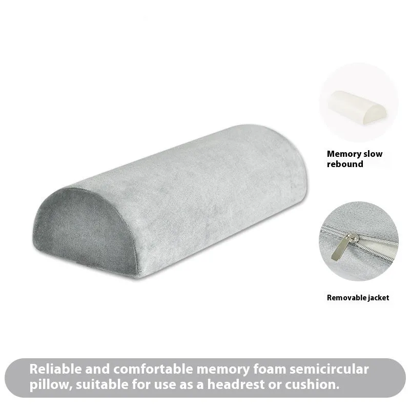 Gray crystal velvet half cylinder foot pillow with memory foam filler, 42x18x10cm, on floor under desk