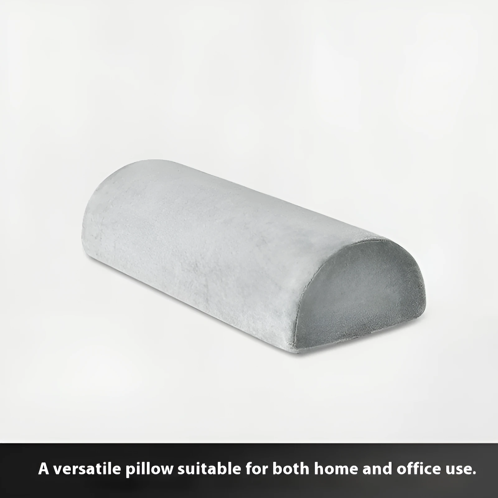 Gray crystal velvet half cylinder foot pillow with memory foam filler, 42x18x10cm, on floor under desk
