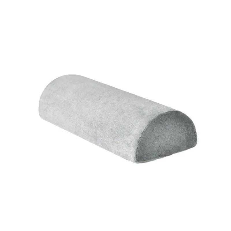 Gray crystal velvet half cylinder foot pillow with memory foam filler, 42x18x10cm, on floor under desk