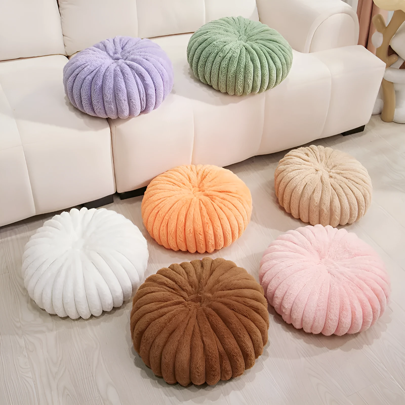 Pumpkin sofa lazy stool seat cushion in khaki colour, 35x35x15cm, PP cotton fill, short plush fabric