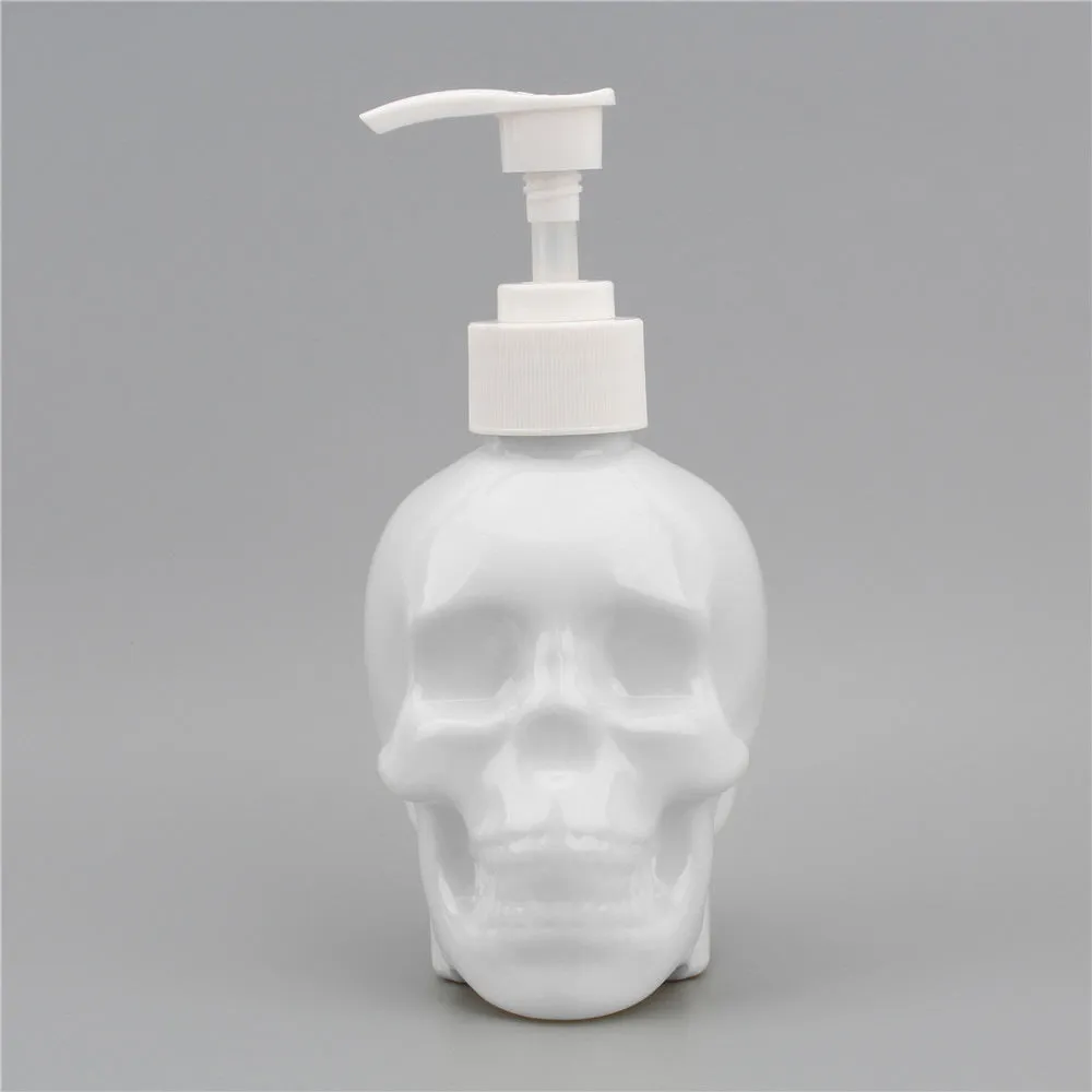 Creative skull hand sanitizer bottle 350ml plastic dispenser in white finish on countertop