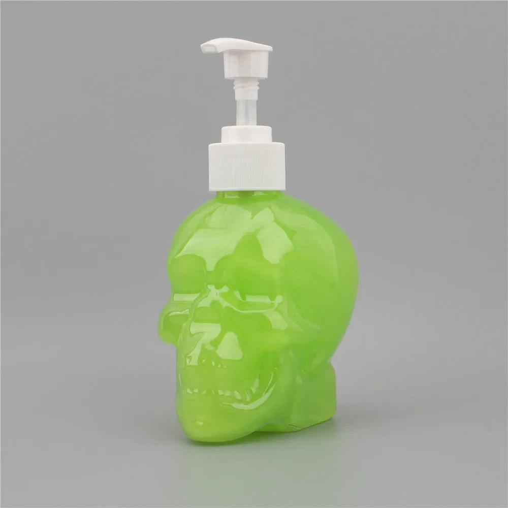 Creative skull hand sanitizer bottle 350ml plastic dispenser in white finish on countertop