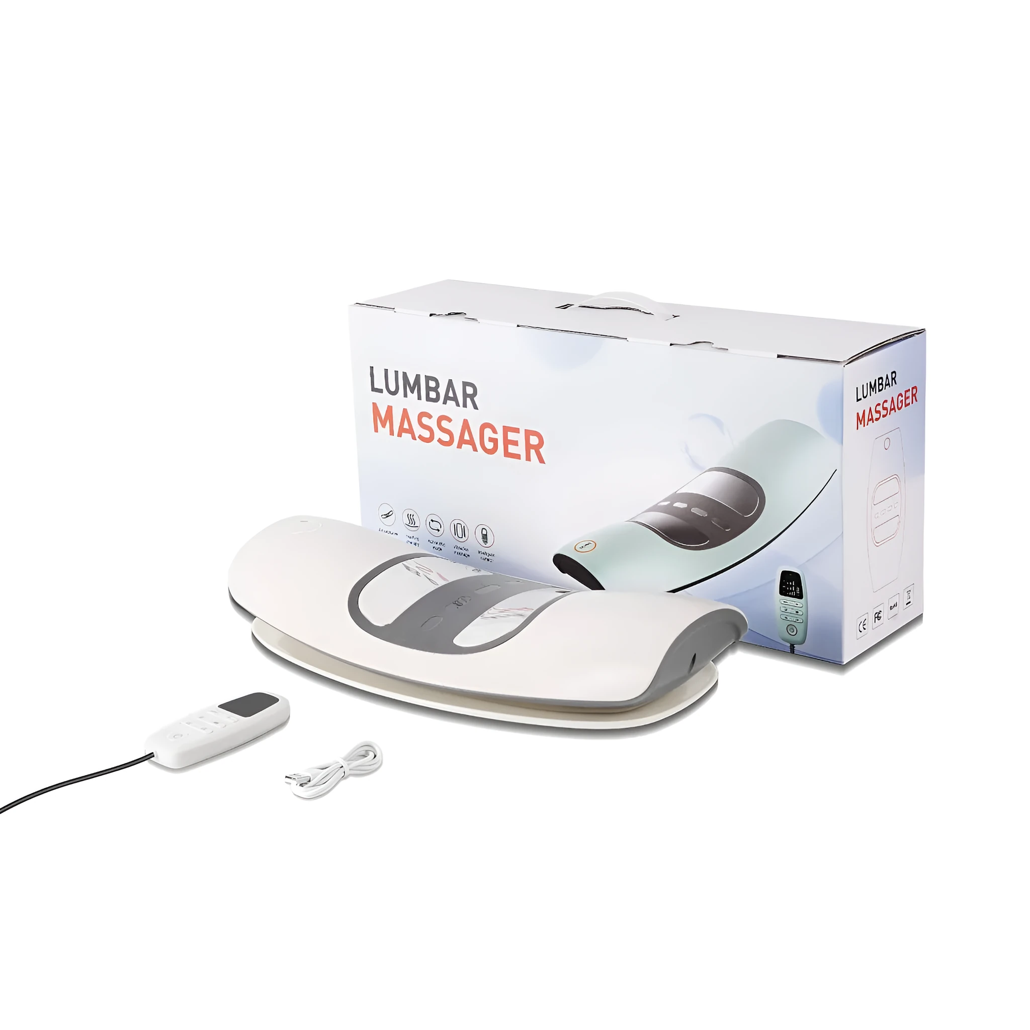 Rechargeable electric lumbar massager with light-heat therapy, 3 gears, neutral colour, faux leather finish