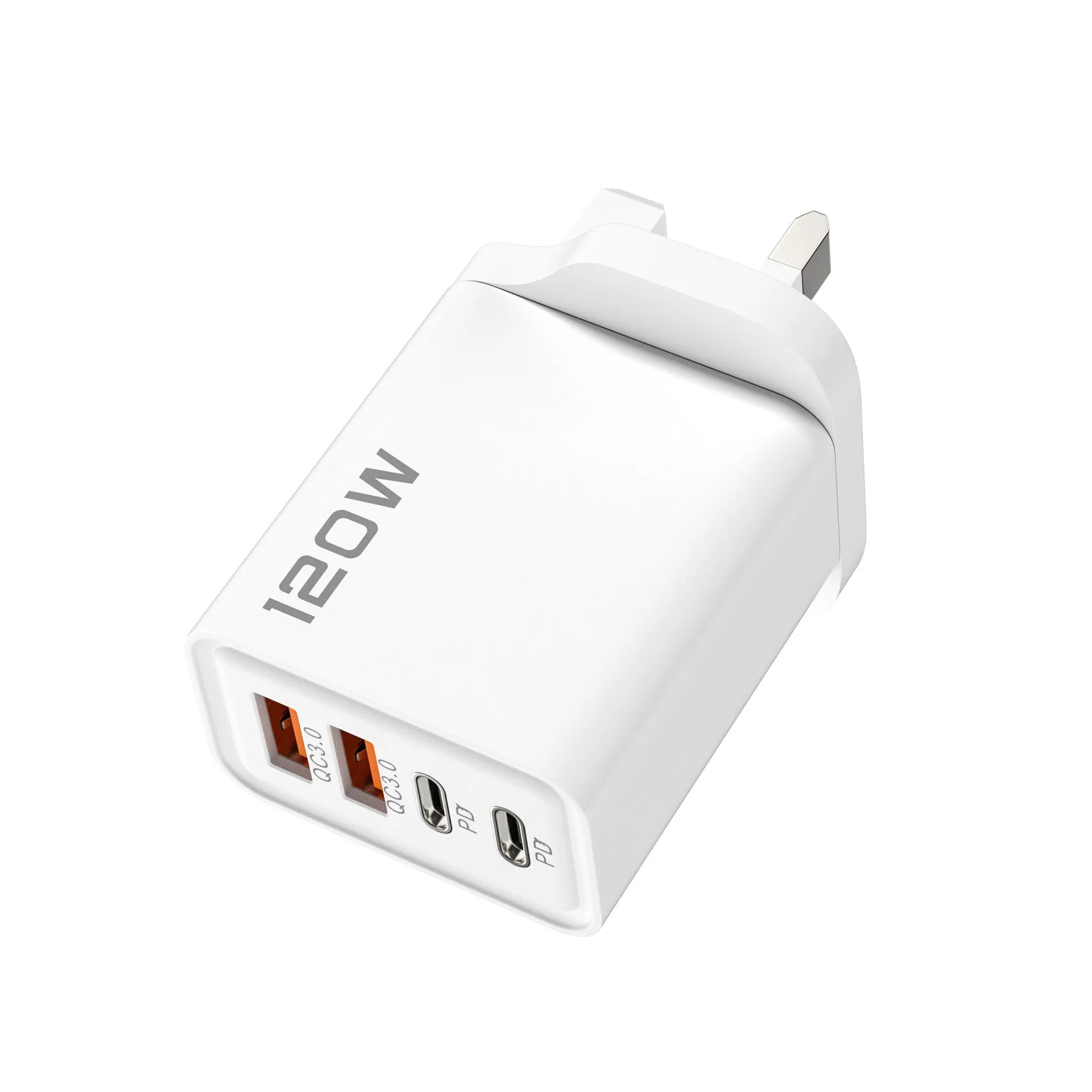 120W dual PD dual USB charger in black with interchangeable UK EU US plugs