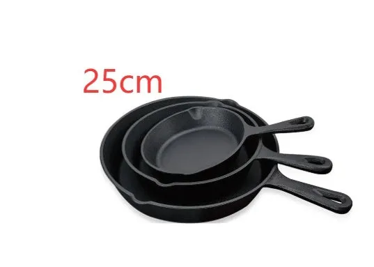 Cast iron non-stick flat bottom frying pan in 16cm, 20cm, or 25cm diameter, old-fashioned Chinese style