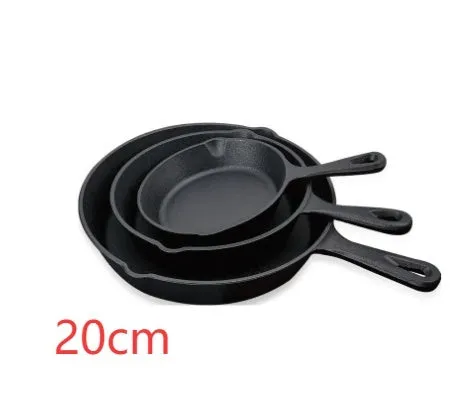 Cast iron non-stick flat bottom frying pan in 16cm, 20cm, or 25cm diameter, old-fashioned Chinese style