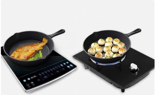 Cast iron non-stick flat bottom frying pan in 16cm, 20cm, or 25cm diameter, old-fashioned Chinese style