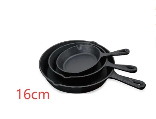Cast iron non-stick flat bottom frying pan in 16cm, 20cm, or 25cm diameter, old-fashioned Chinese style