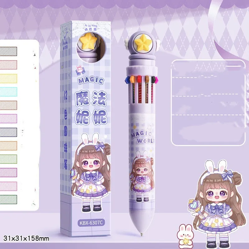 Multi-colour 12-colour ballpoint pen with 0.7mm bullet tip in Capybara theme