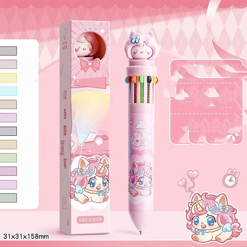 Multi-colour 12-colour ballpoint pen with 0.7mm bullet tip in Capybara theme
