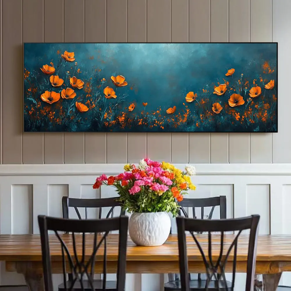 Abstract floral handmade oil painting on canvas, unstretched frameless, modern horizontal design for home decor