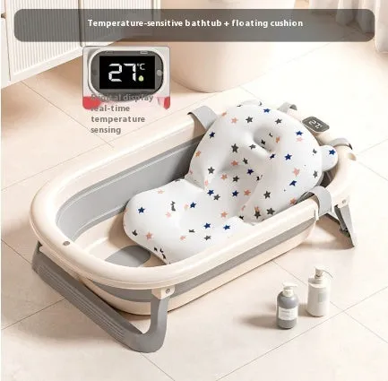 Home intelligent constant temperature large capacity baby folding bathtub in volcanic ash with digital temperature display
